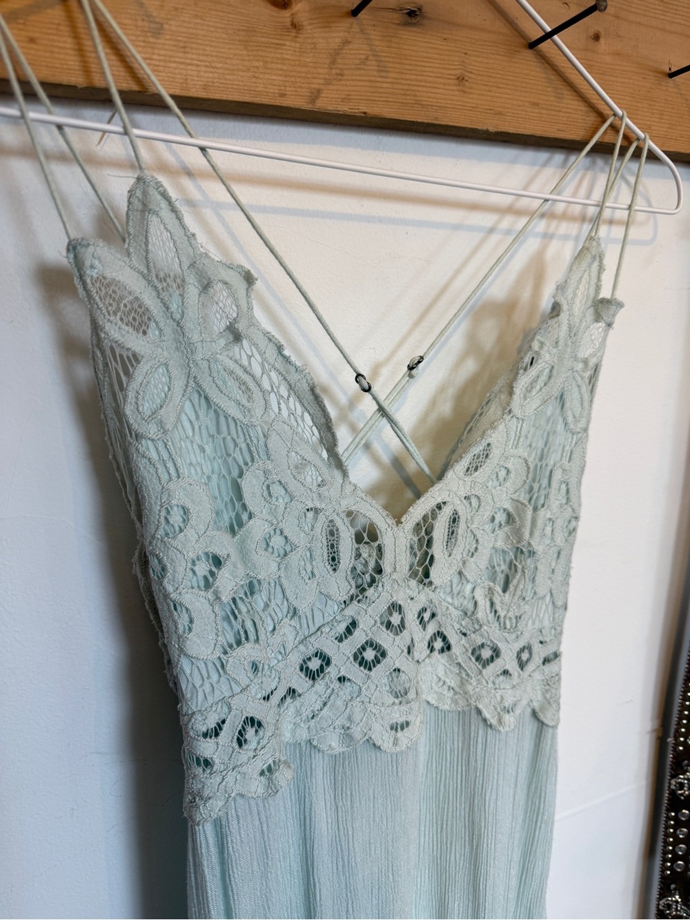 Free People Pale Blue Lace-Trim Mini Slip Dress - Picture 2 of 6